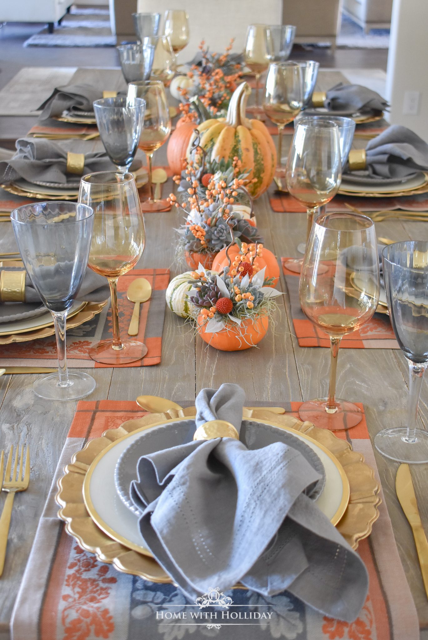 Succulents and Pumpkins Thanksgiving Table Setting