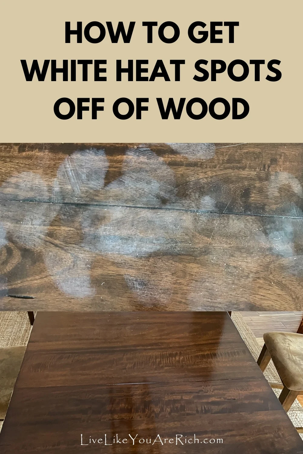 This tutorial and video will show you How to Get White Heat Spots off of Wood surfaces. 