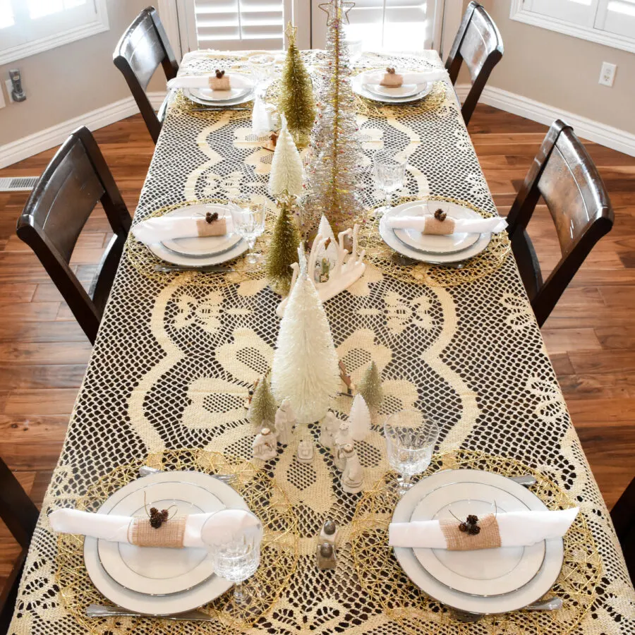 Gold and White Christmas Nativity Tablescape