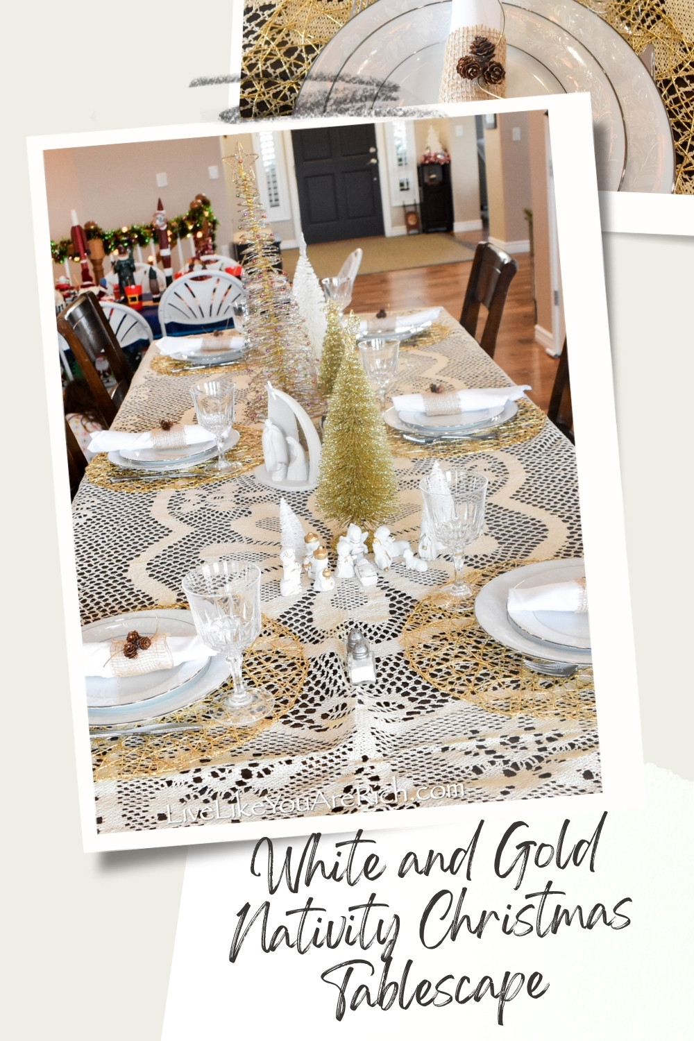 White and Gold Nativity Christmas Tablescape
