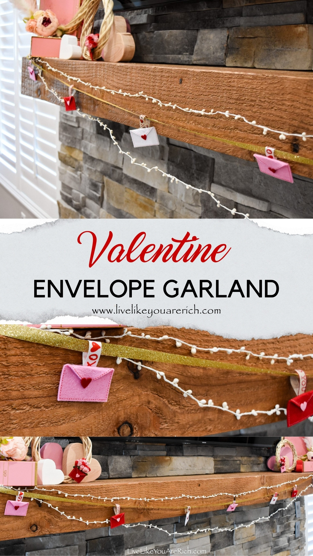 Valentine Envelope Garland. This garland was extremely easy and fun to make. It requires just a few supplies. Supply List for this Valentine Envelope Garland Glue gun and glue sticks I had these. 