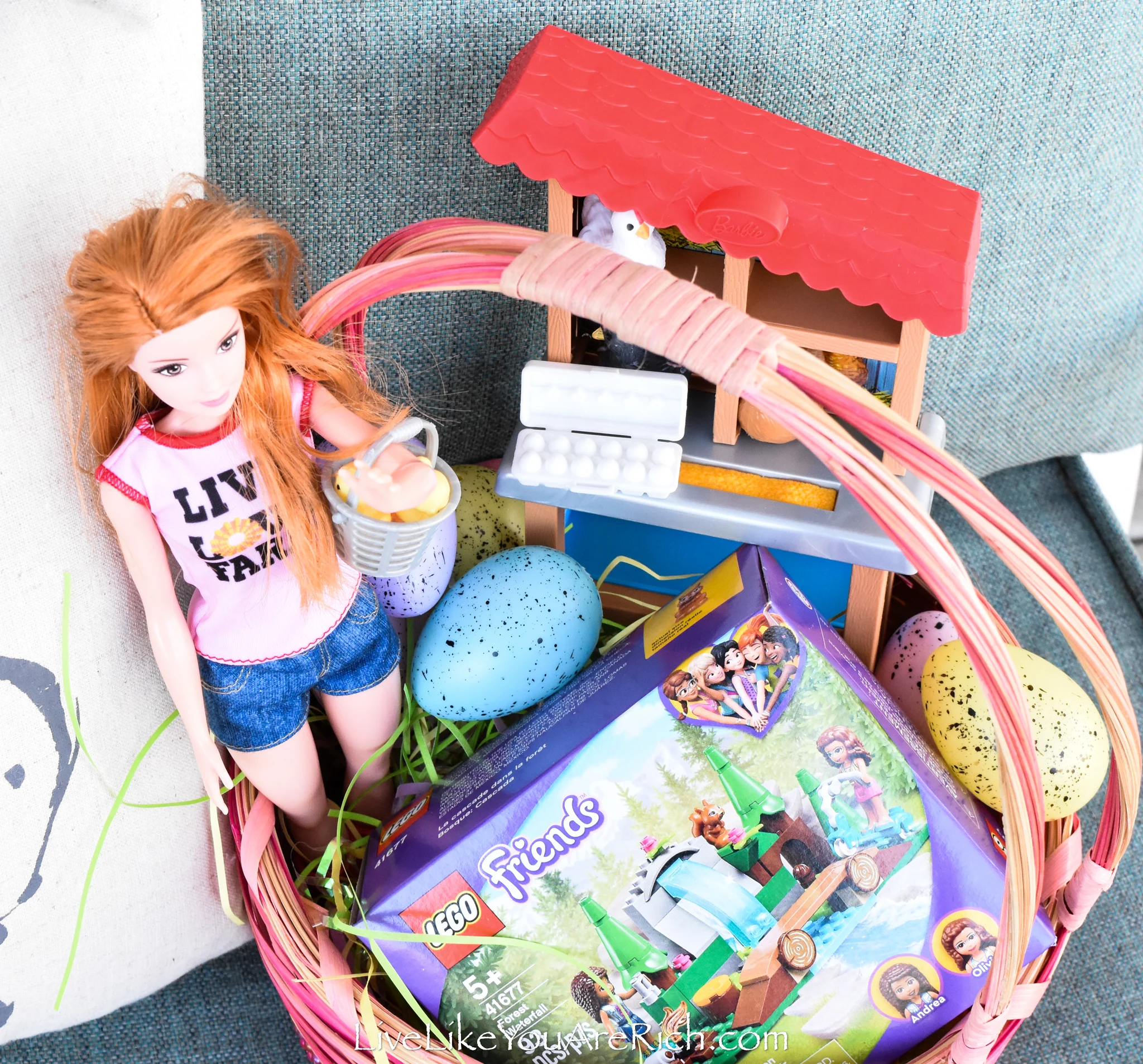 Barbie doll and lego friends Easter basket