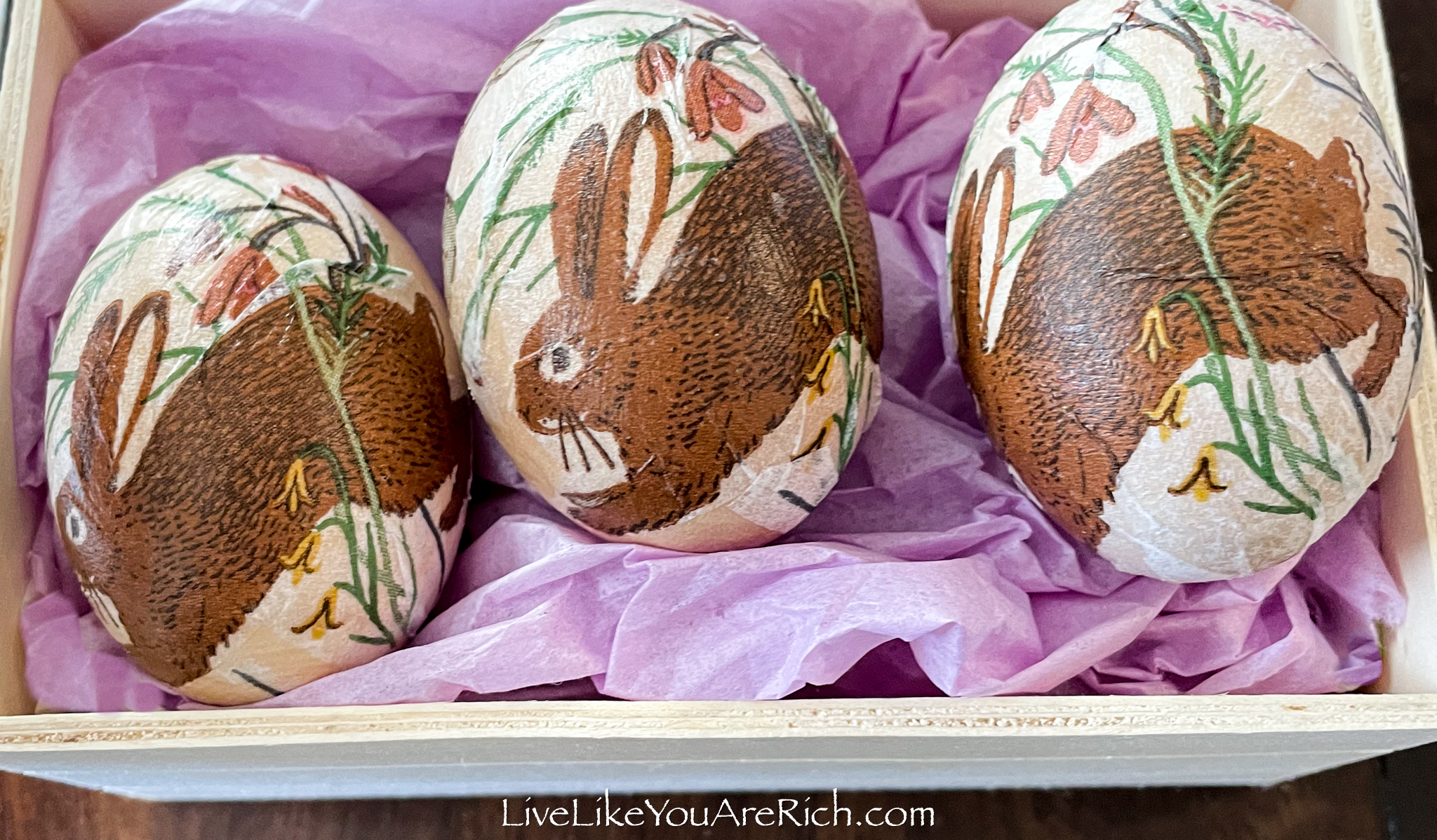 Bunny Napkin Decoupaged Wooden Eggs