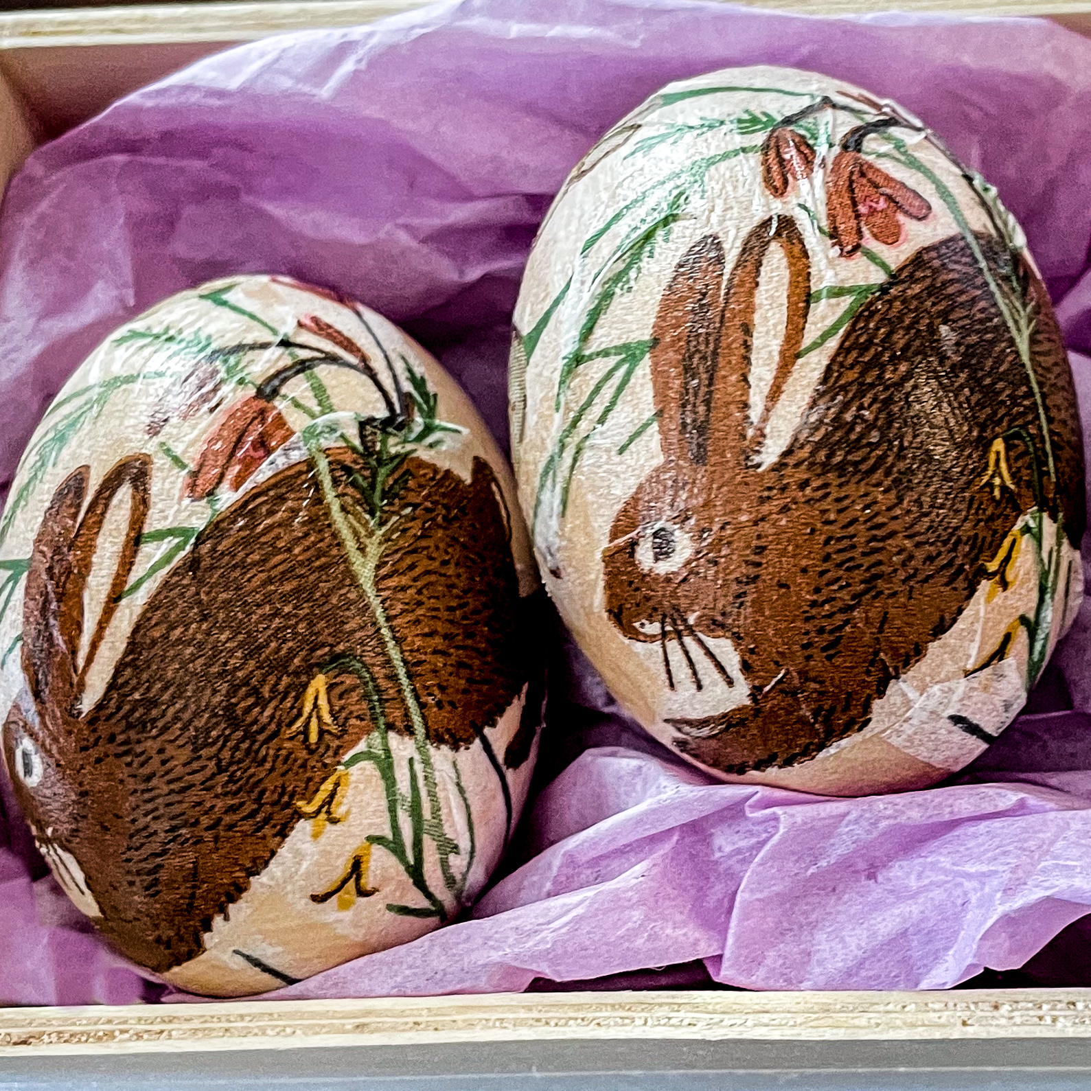 Bunny Napkin Decoupaged Wooden Eggs