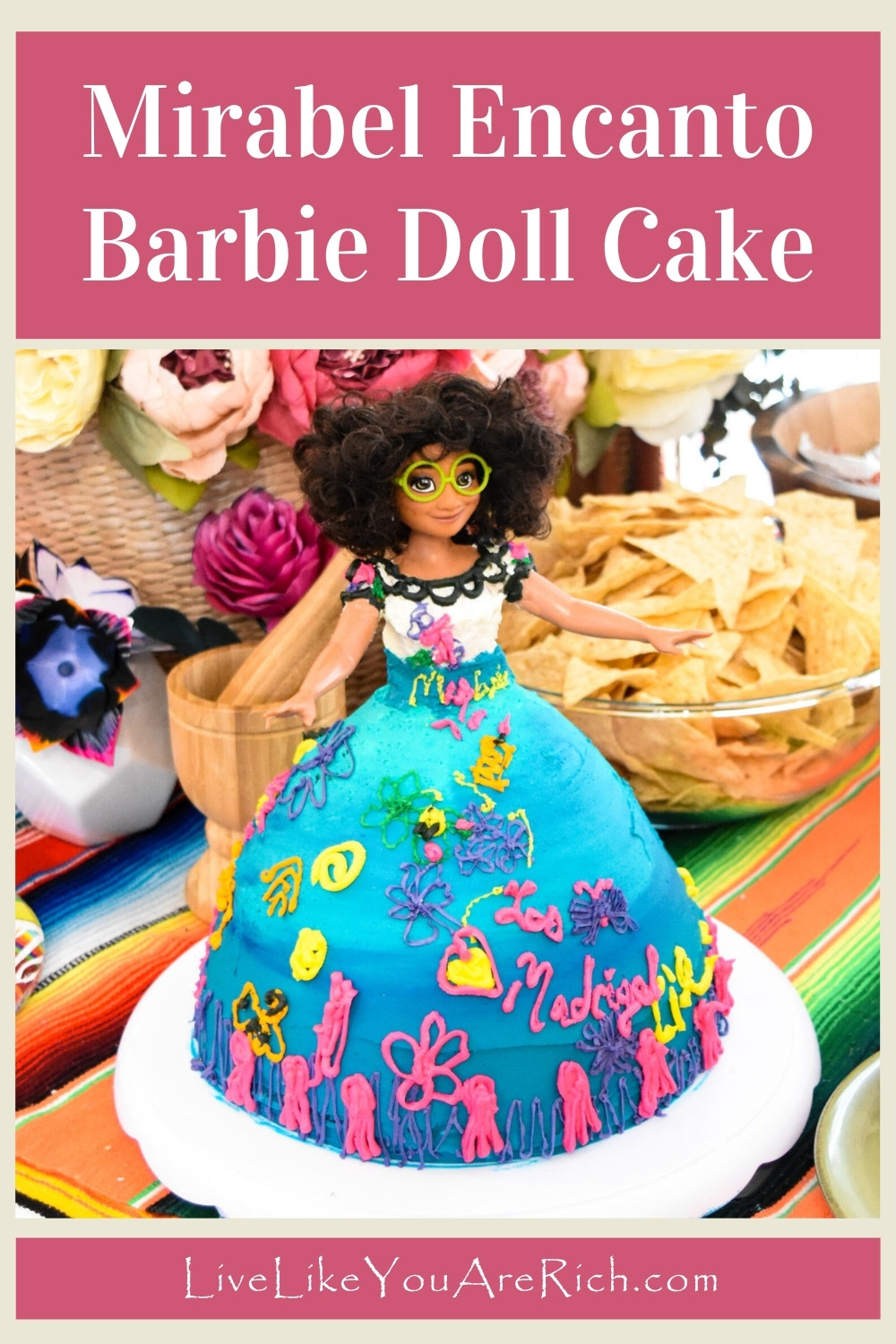Mirabel Encanto Barbie Doll Cake. Even if you are not a 'professional cake maker' using cake mixes, a barbie doll mold pan, and a proven frosting recipe and food coloring, you can make a beautiful Mirabel cake too. Simply follow this tutorial/video.