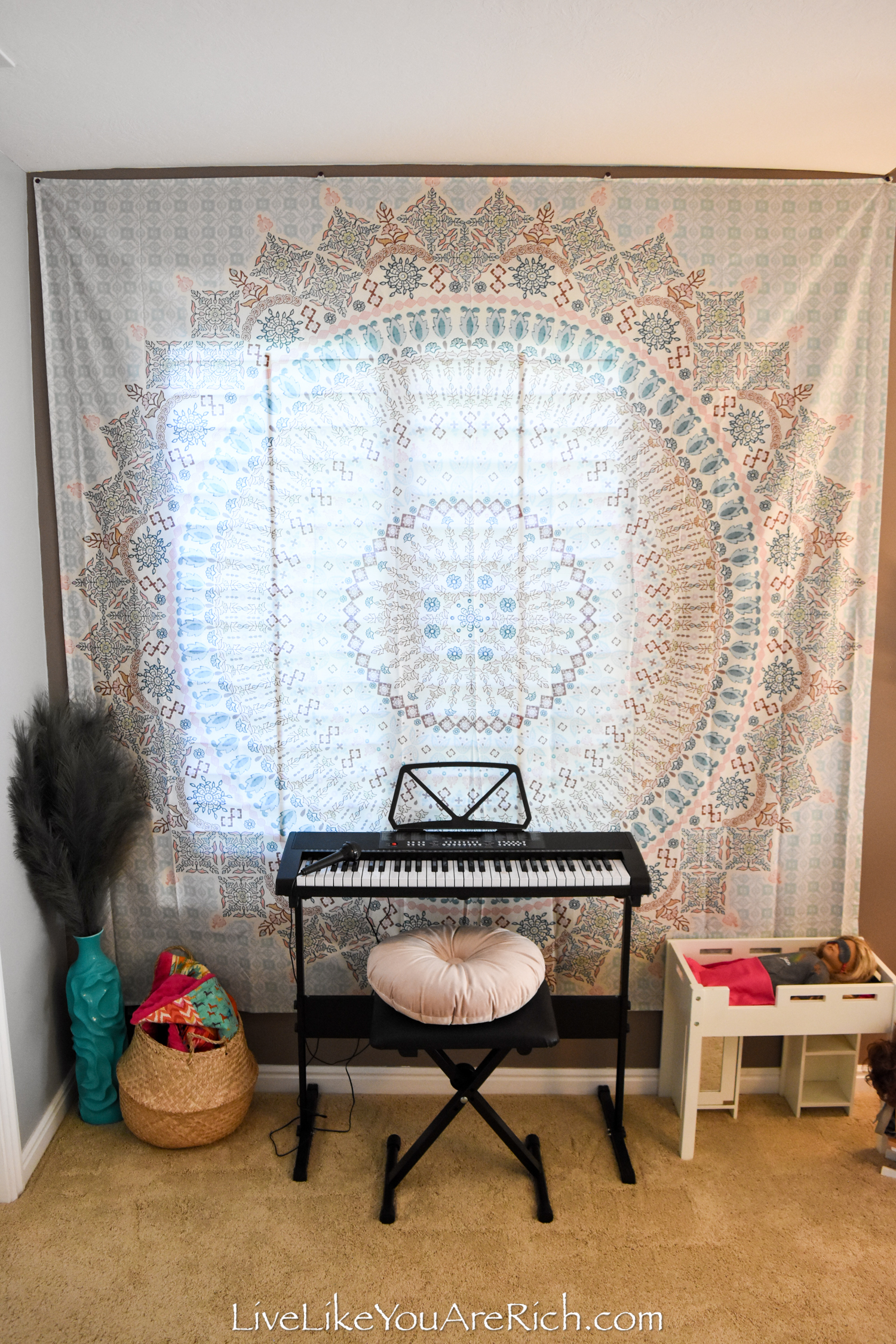 Colorful Bohemian Chic Girls' Bedroom with piano