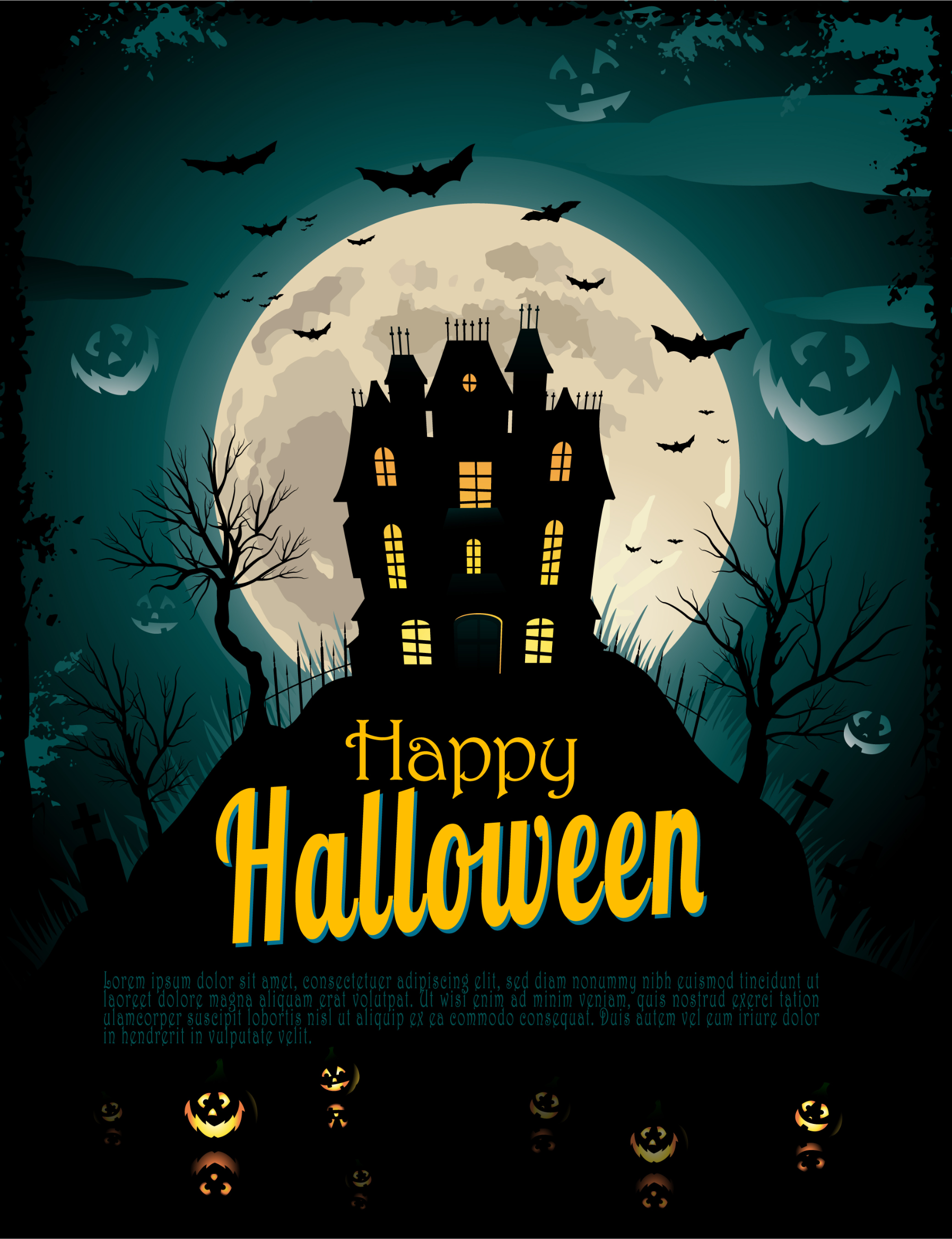 haunted halloween house clipart with trees