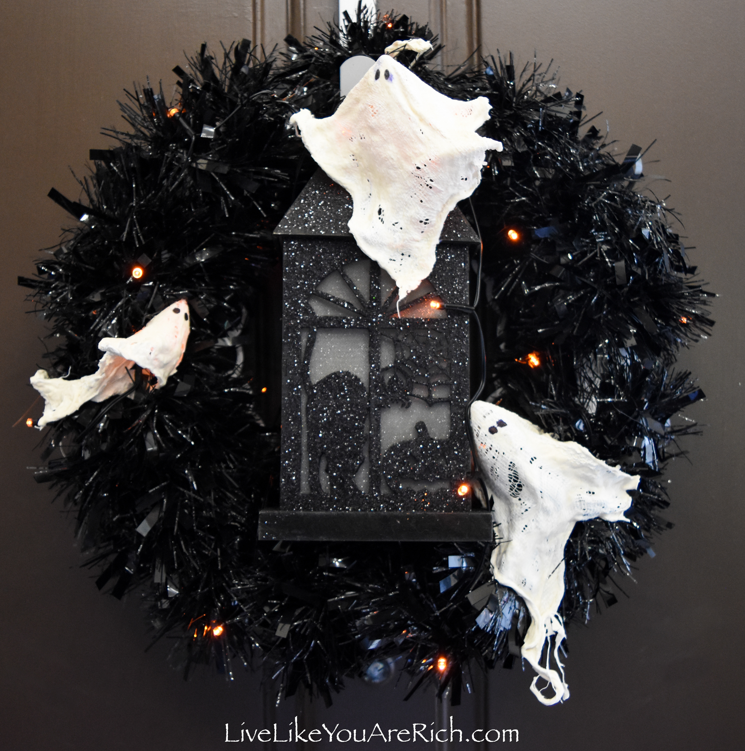 Tinsel Garland Black Garland with Adorable White Ghosts Halloween