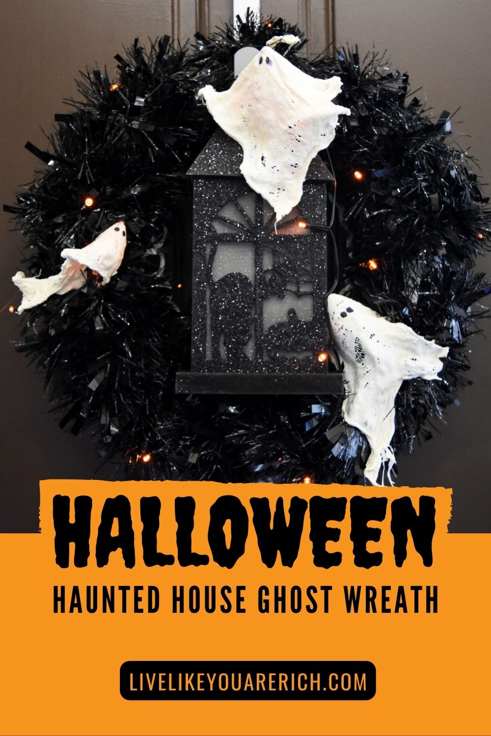 Halloween Haunted House Ghost Wreath
