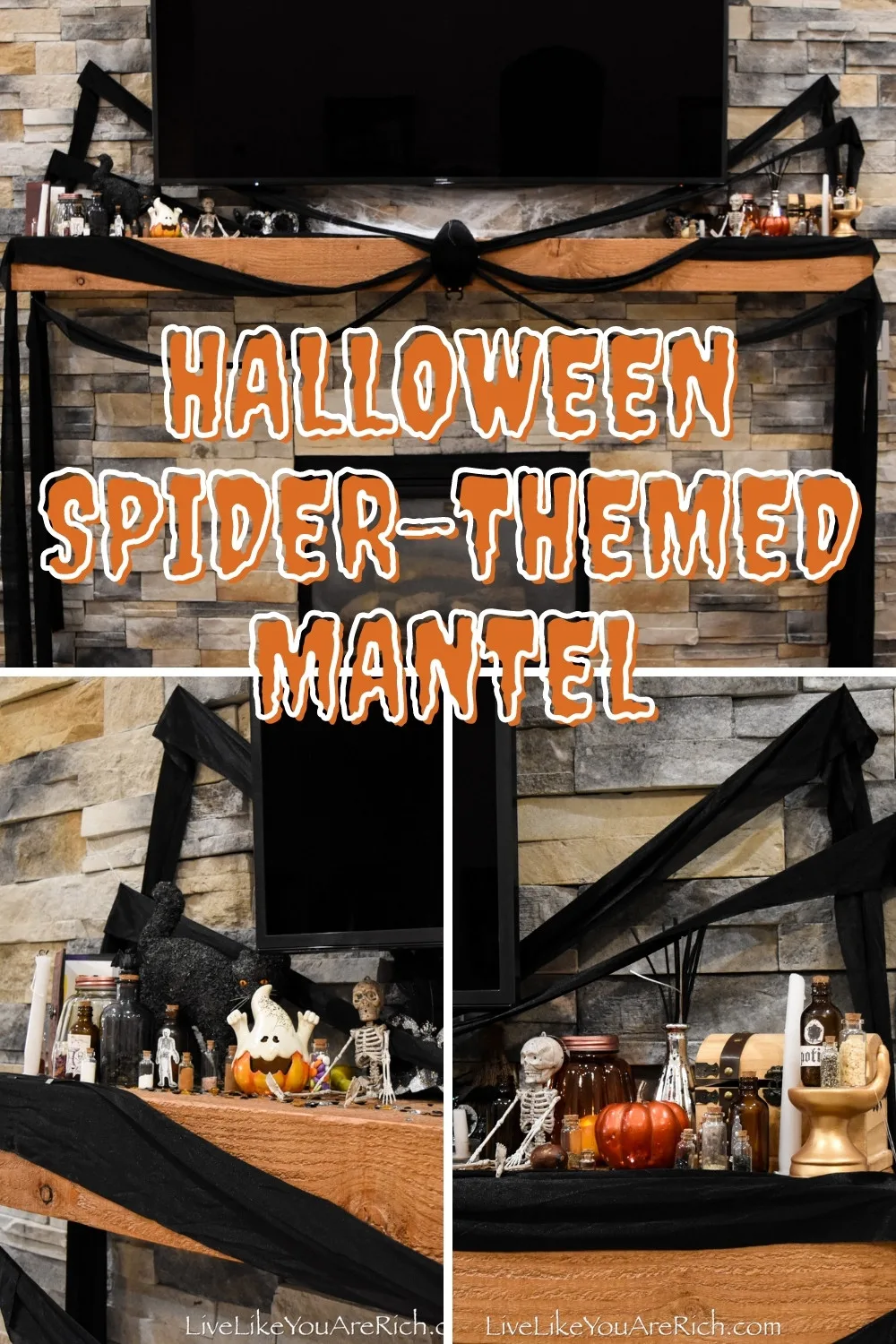 Halloween Spider-Themed Mantel