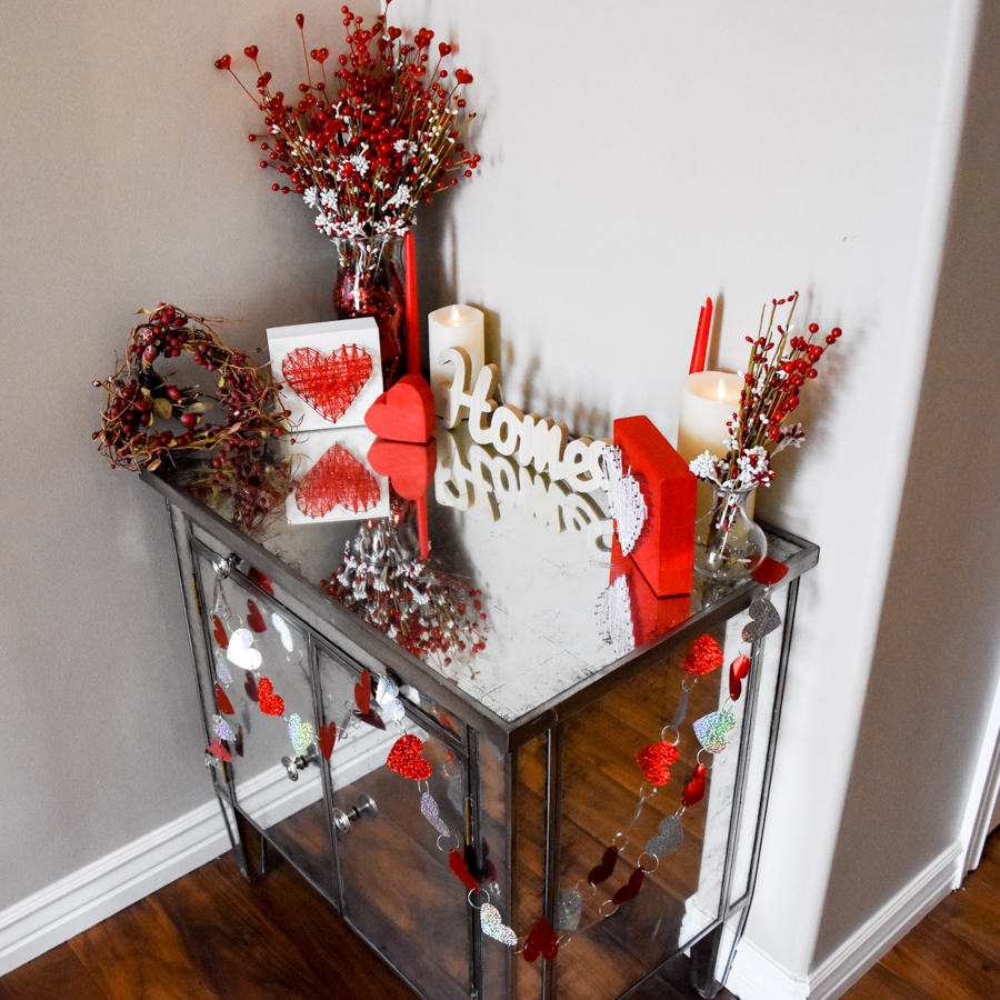 Red and White Heart Valentine’s Day Entry Table