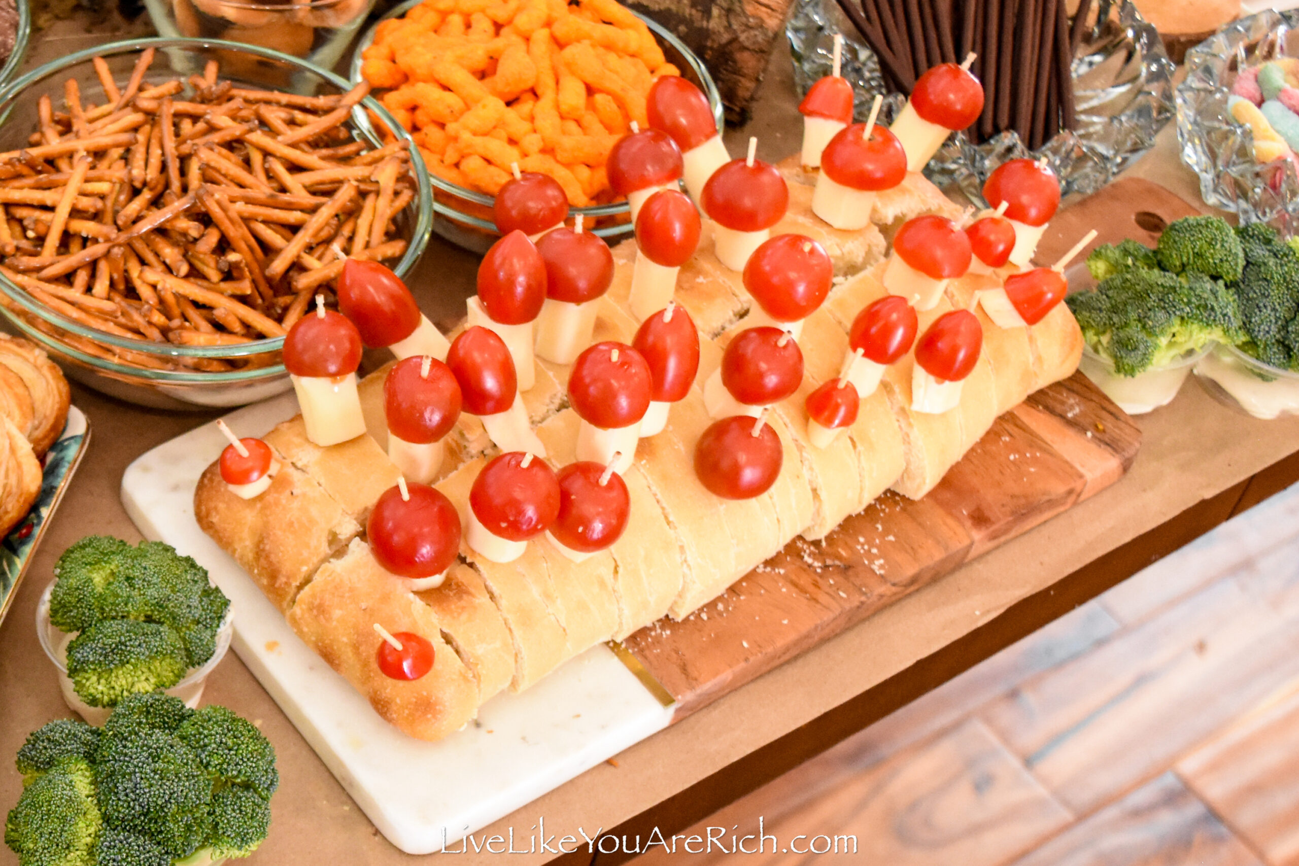 Cheese & Tomatoes Mushroom Display for a Woodland Party