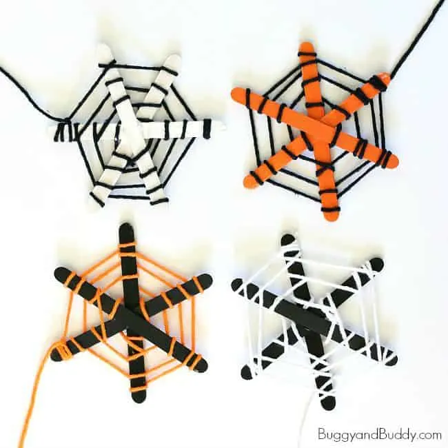 Yarn and Popsicle Stick Spider Webs