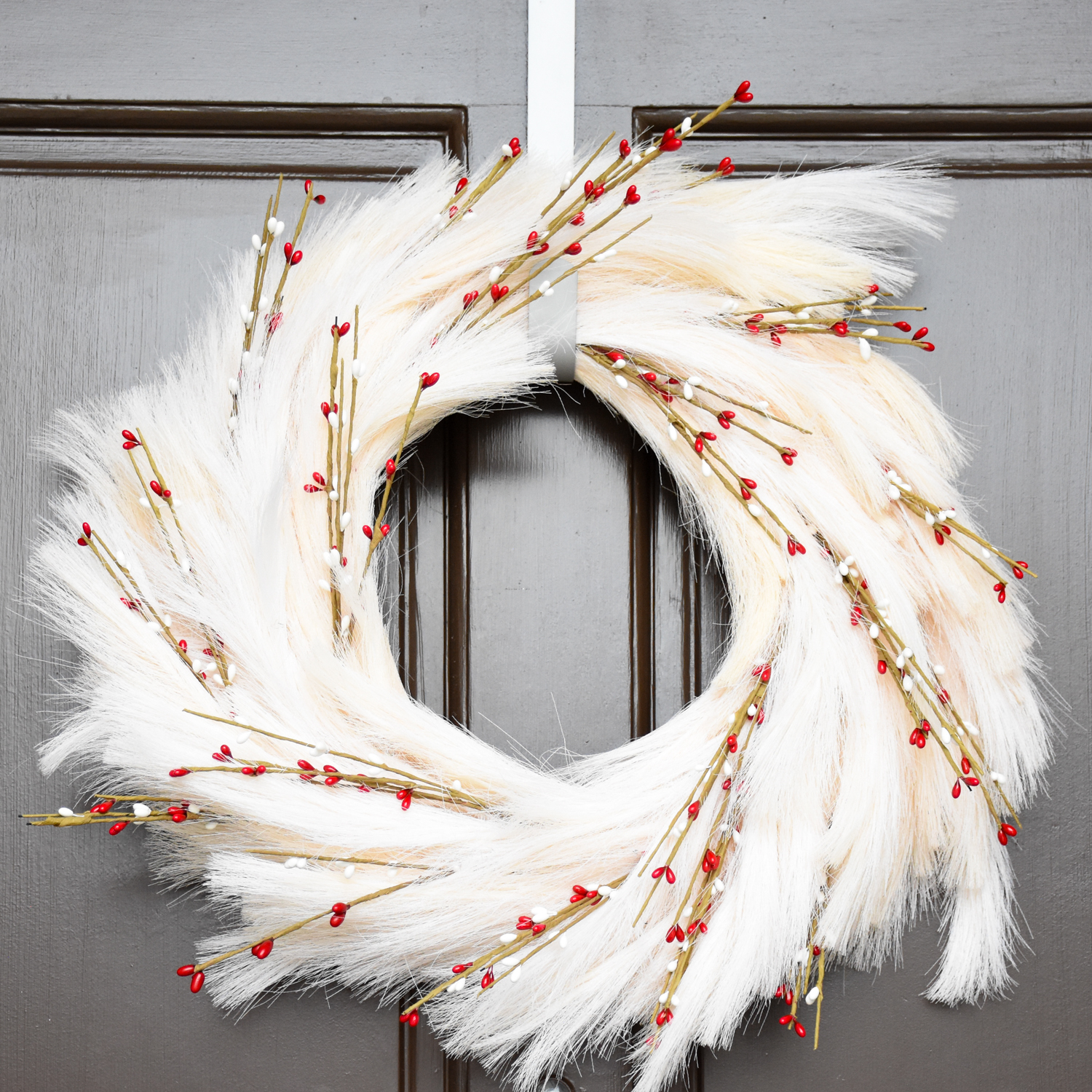 White Pampas and Red Heart Valentine’s Day Wreath