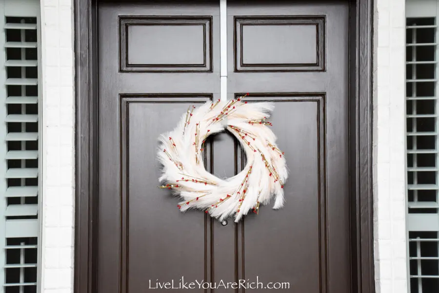 White Pampas and Red Heart Valentine's Day Wreath