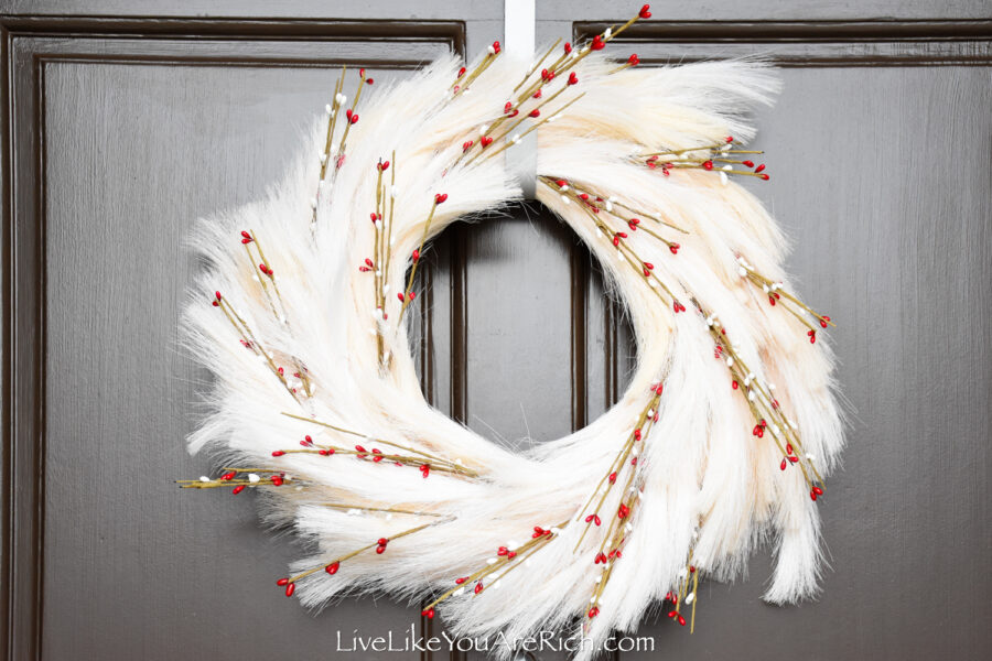White Pampas and Red Heart Valentine's Day Wreath
