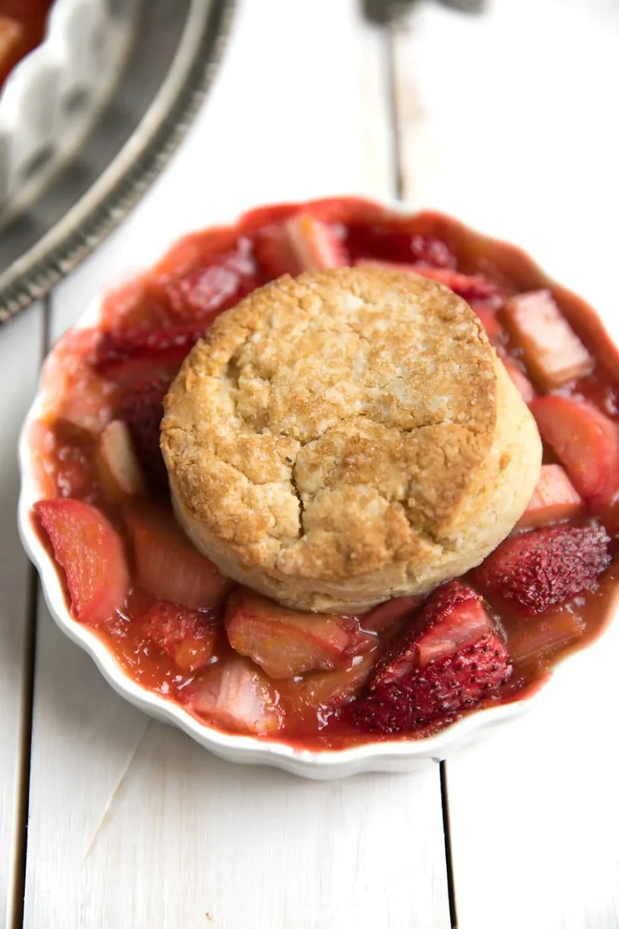 Strawberry Rhubarb Cobbler Wth Honey and Butter Biscuits