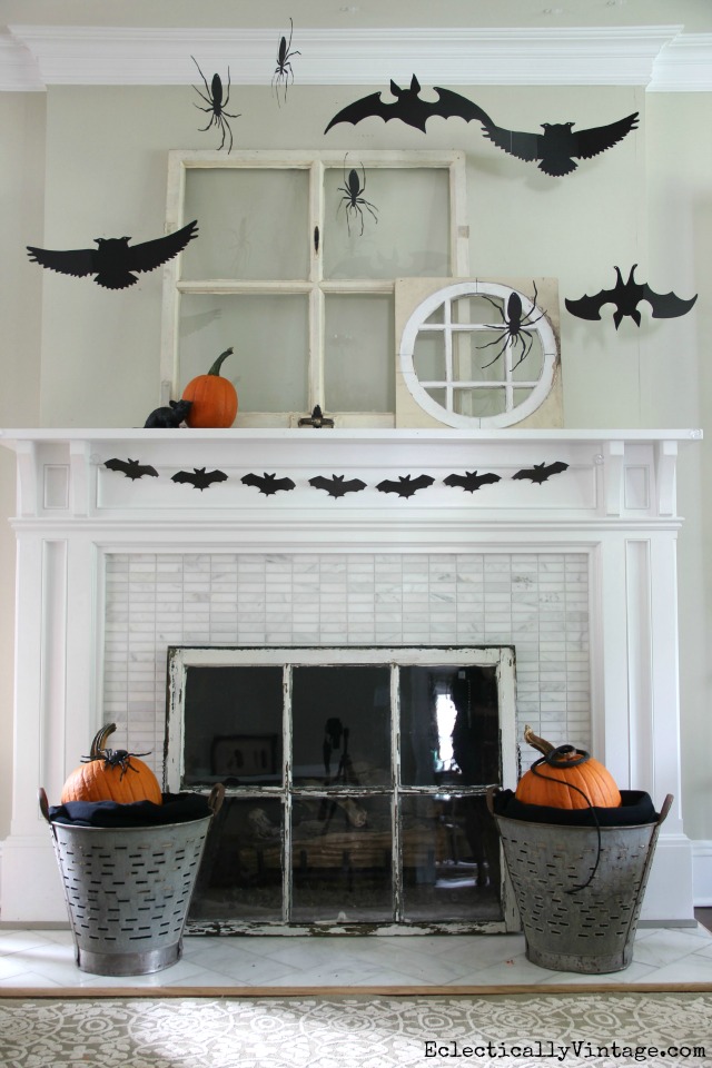 Bats and Spiders Halloween Mantel