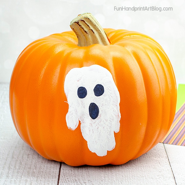 Ghost Handprint Pumpkin Idea for Toddlers