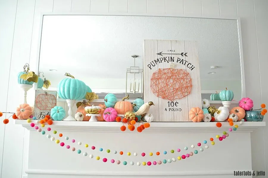 Colorful Pumpkin Autumn Mantel