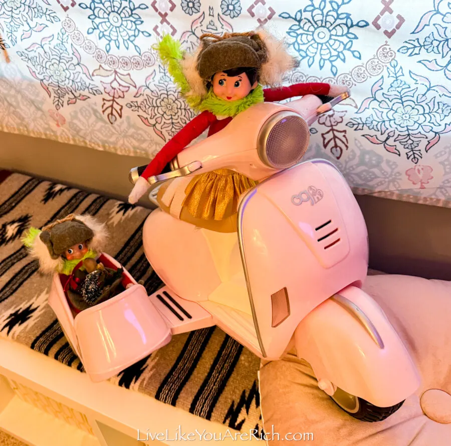 Elf on the Shelf: Moped Scooter with Sidecar