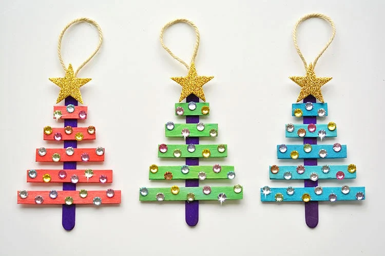 Glittering Popsicle Stick Christmas Trees