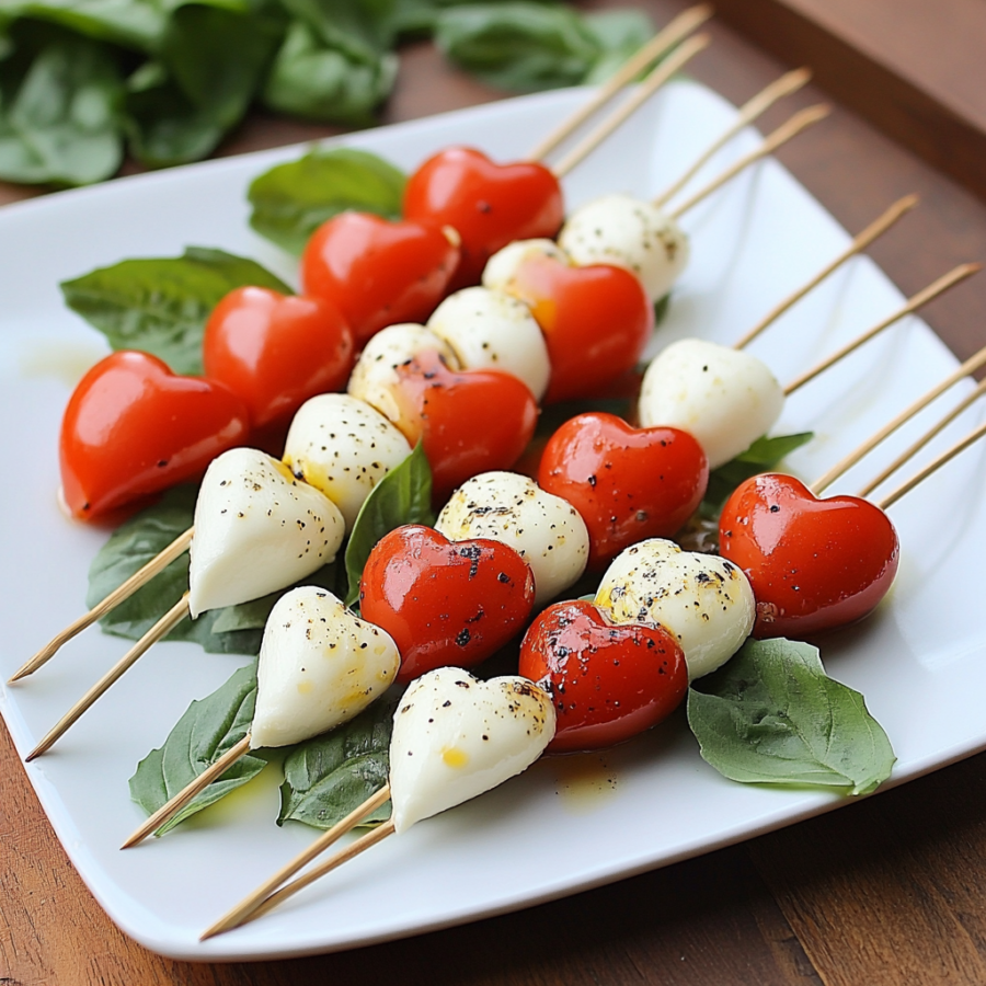 Heart-shape Caprese Skewers