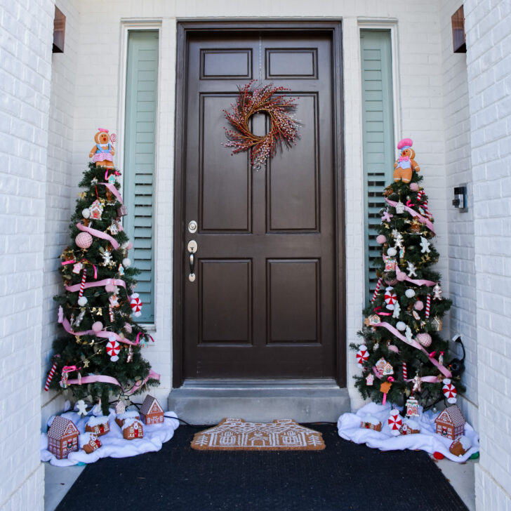 Pink Gingerbread Themed Front Door Decor