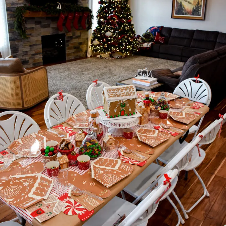 Red, Green and Brown Gingerbread Tablescape for Kids