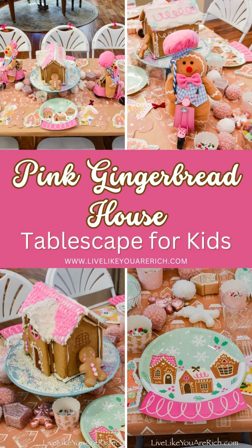Pink Gingerbread House Tablescape for Kids