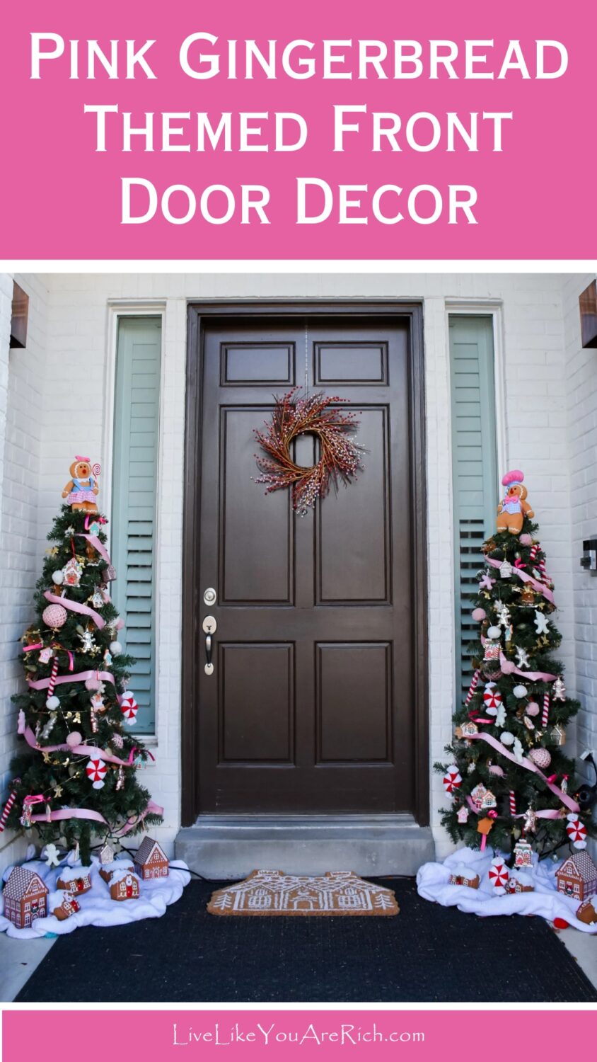 Pink Gingerbread Themed Front Door Decor