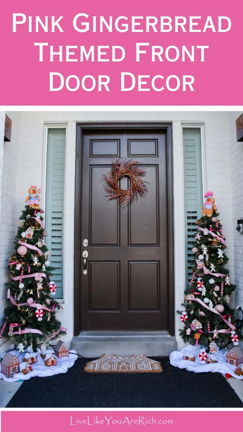 Pink Gingerbread Themed Front Door Decor
