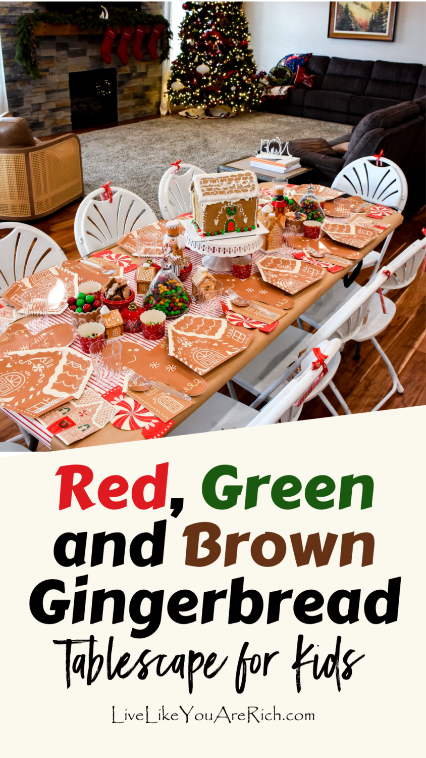Red, Green and Brown Gingerbread Tablescape for Kids