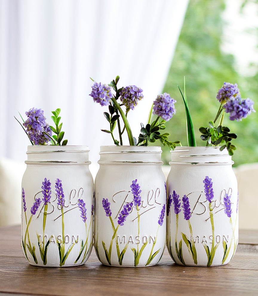 Lavender Flower Painted Mason Jars
