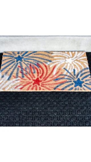Step into summer with a pop of patriotic pride! 🇺🇸✨ Our red, white, and blue firework doormat is the perfect way to welcome guests with a bang! 

It was so fun to freehand and paint, was inexpensive and I absolutely love the way it came together.

Check out the tutorial here 
https://livelikeyouarerich.com/red-white-and-blue-firework-doormat/