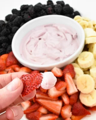 Cream cheese yogurt dip that’s as easy as 1-2-3! Indulge in this tasty treat guilt-free. 🍏🍊🍒

Ingredients
Fruit
3 Tablespoons honey
1/2-1 teaspoon vanilla extract
10 oz flavored greek yogurt (I used strawberry and black currant)
8 oz flavored whipped cream cheese (I used mixed berry)

Find the full recipe here 👇👇👇

https://livelikeyouarerich.com/quick-cream-cheese-yogurt-fruit-dip/
